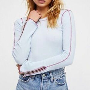 FREE PEOPLE Light Blue Zip To It Cuff Thermal Top w/Contrast Stitching; Size M